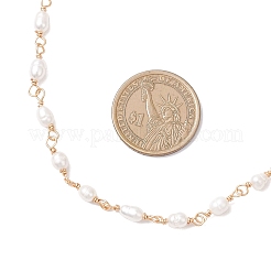 Ожерелья из цепочек из натурального жемчуга и рисовых бусин и медной проволоки&nbsp;NJEW-JN05493