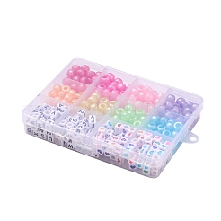 400個バレル＆キューブプラスチック/アクリルビーズ  プラスチック製ヘアピンパン2セット  1pcステンレス鋼はさみと1ロール弾性水晶糸  DIYヘアアクセサリー作成キット用  ミックスカラー  ビーズ：400個/セット&nbsp;DIY-FS0001-52