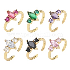 Bagues ouvertes en laiton avec micro pavé de zircones cubiques pour femmes&nbsp;RJEW-L343-14G