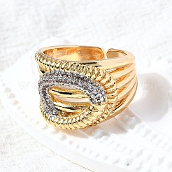 Латунные микро-паве кубические цирконии регулируемые манжеты открытые кольца&nbsp;RJEW-D313-15PG