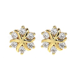 Серьги-гвоздики из прозрачного кубического циркония с цветочным узором из латуни и микропаве EJEW-D318-10G