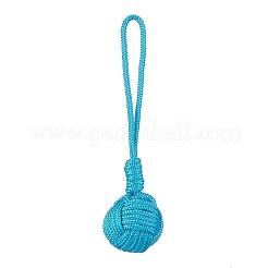 Décoration de pendentif en bois de boule tricotée de corde de polyester&nbsp;HJEW-JM01034