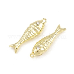 クリスタル ラインストーン ペンダント付き合金  魚のチャーム  ラックめっき  ゴールドカラー  26x8x6.5mm  穴：1.2mm&nbsp;RB-CBA7AC6-17G-01