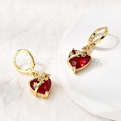 Boucles d'oreilles créoles en laiton et verre en forme de cœur&nbsp;EJEW-P333-09B-G