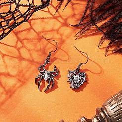 Серьги-подвески в виде паука и сердца из сплава со стразами&nbsp;EJEW-JE06655-02