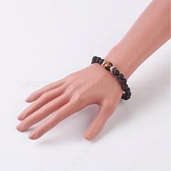 Эластичные браслеты из натурального вулканического камня и тигрового глаза&nbsp;BJEW-JB03001-03