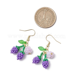 Цветок с вишней 304 нержавеющая сталь стеклянные бусины подвесные серьги EJEW-MZ00419