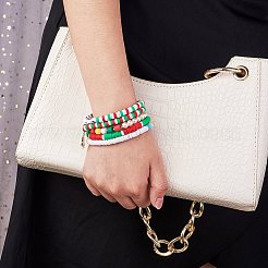 9 pièces 9 mots de style joyeux noël faits à la main en argile polymère heishi surfeur bracelets extensibles sertis d'acrylique&nbsp;BJEW-SW00070