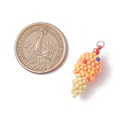 ガラスシードビーズのアイスクリームペンダント  304ステンレススチール製丸カン付き  オレンジ  30.5x13mm  穴：2.5mm&nbsp;PALLOY-MZ00550-03