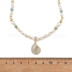 Colliers pendentifs en forme de coquillage en laiton océan pavé de zirconiums cubiques transparents&nbsp;NJEW-JN06421