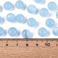 Fgbグレードaドローベンチスタイルガラスシードビーズ  ラウンド  模造キャットアイビーズ  ライトスカイブルー  9.5mm  穴：1.4~1.6mm  約420個/ポンド&nbsp;SEED-Q040-10MM-18