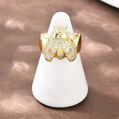Женские кольца-манжеты с божьей коровкой и микропаве из кубического циркония из латуни&nbsp;RJEW-A088-09A-G
