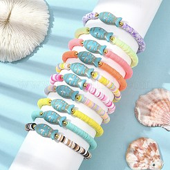ポリマークレイヘイシサーファーストレッチブレスレット  合成ターコイズフィッシュブレスレット  ミックスカラー  内径：2-1/4インチ（5.7cm）&nbsp;BJEW-JB09884