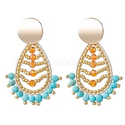 Серьги-гвоздики с подвесками из натурального говлита&nbsp;EJEW-MZ00526-01