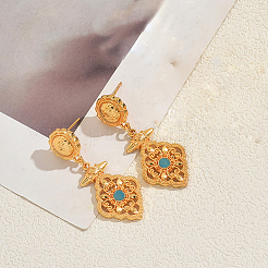 エスニック調真鍮パヴェキュービックジルコニアスタッドピアス（女性用）  花  ゴールドカラー  52x17mm&nbsp;QY0483