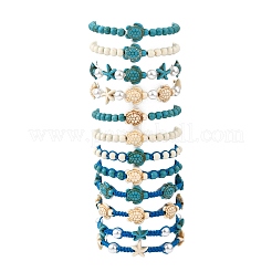 12 шт. 12 стиля синтетические окрашенные бирюзовые бусины плетеные браслеты из бисера и эластичные браслеты для женщин&nbsp;BJEW-JB11624