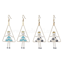 2 пара сережек-подвесок из латунного стекла с треугольными бусинами для девочки EJEW-MZ00453