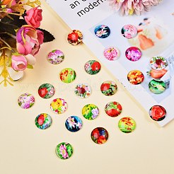 100 Stück blumenbedruckte Glascabochons&nbsp;sgGGLA-SZ0001-19