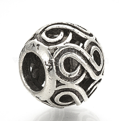 合金ヨーロピアンビーズ  大穴ビーズ  中空rondelle  アンティークシルバー  12x10mm  穴：5mm&nbsp;X-MPDL-Q208-064
