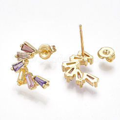 真鍮製キュービックジルコニアスタンドピアス  耳ナッツ  ゴールドカラー  14.5x9.5mm  ピン：0.7mm&nbsp;EJEW-S201-118