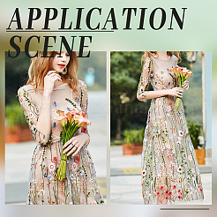 Кружевная ткань из полиэстера с цветочным узором и вышивкой DIY-WH0304-946