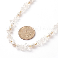 Scaglie di cristallo di quarzo naturale e collana di perle di perle&nbsp;NJEW-JN04008-02