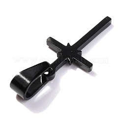 304ステンレスペンダント  ジュエリー作りのための  クロス  電気泳動黒  20x11x1.2mm  穴：3.5x7mm&nbsp;STAS-P253-13EB
