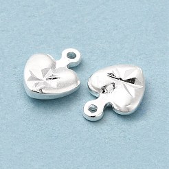 真鍮製チャーム  カドミウムフリー＆鉛フリー  ハートチャーム  925銀メッキ  9x6.5x2mm  穴：0.5mm&nbsp;KK-H442-47S