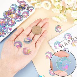 ステンレススチールの子猫ペンダント201個  エッチングされた金属装飾  カップル猫の形をした三日月  虹色  22x19x0.3mm  穴：1.2mm  50個/箱&nbsp;STAS-UN0018-91M