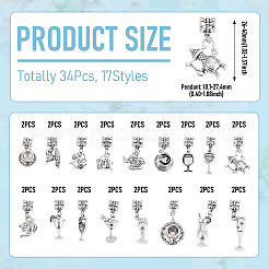 34pcs 17 Arten Legierung europäische baumelnde Charms&nbsp;PALLOY-TAC0263