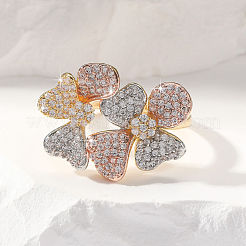 Кольца для женщин с цветочным узором из латуни с микропаве из прозрачных кубических цирконий&nbsp;FS-WG8D34E-04