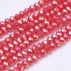 電気メッキガラスビーズセット  ABカラー  多面カット  ロンデル  クリムゾン  3.5x2.5~3 MMMM  穴：1mm  約139個/連  14インチ&nbsp;GLAA-F001-3x2mm-18AB