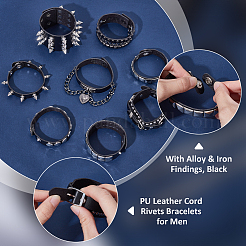 8шт 8 стиля браслеты из искусственной кожи с заклепками для мужчин BJEW-UN0001-61