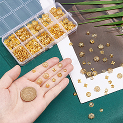 890個10スタイルアイロン  合金＆真鍮のビードキャップ  花  ゴールドカラー  6~10x1~4.5mm  穴：1~2mm&nbsp;IFIN-PH0002-36