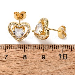 Серьги-гвоздики в форме сердца из латуни с прозрачным фианитом и прозрачным фианитом EJEW-K267-20G