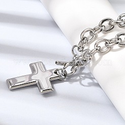 Collana con ciondolo a croce religiosa in acciaio inossidabile 304 e catena a maglie con chiusura a moschettone per donna&nbsp;NJEW-G199-02P
