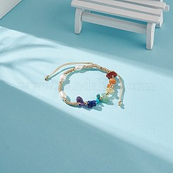 天然石と合成石を混ぜたチップ編みビーズブレスレット  男性女性のための真鍮の天然養殖淡水真珠ビーズのブレスレット  アンティークホワイト  内径：2-1/4~3-5/8インチ（5.6~9.2cm）&nbsp;BJEW-JB08719-02