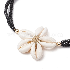 Регулируемые браслеты на щиколотку из натуральных ракушек каури с бусинами AJEW-AN00686-03