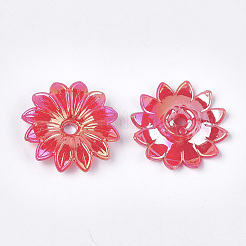 プラスチックビーズキャップのように不透明  パールカラーの  花  クリムゾン  32x32x7mm  穴：4mm  約350個/500g&nbsp;MACR-S365-05A