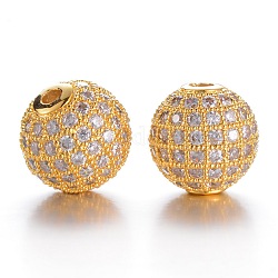 Cz Messing Micro Pave Zirkonia runde Perlen, golden, 10 mm, Bohrung: 2 mm