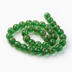 Handmade Gold Sand Lampwork Beads Strands, Luminous, Round, Green, 10mm, Hole: 1.2mm, about 40pcs/strand, 14.3 inch(38cm)