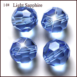 Perles d'imitation cristal autrichien, grade AAA, facetté (32 facettes), ronde, bleuet, 6mm, Trou: 0.7~0.9mm