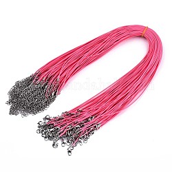 Gewachsten Baumwollkordel bildende Halskette, mit Alu-Karabiner Schnallen und Eisenketten Ende, Platin Farbe, tief rosa, 17.12 Zoll (43.5 cm), 1.5 mm