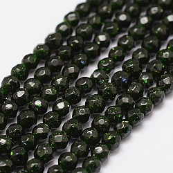 Synthetik grün goldstone Perlen Stränge, gefärbt und erhitzt, facettiert (64 Facetten), runde Perle, 6 mm, Bohrung: 1.2 mm, 64 Stk. / Strang, 15.7 Zoll