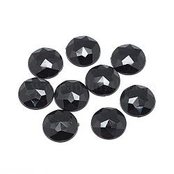 Cabochons de strass à dos plat en acrylique, facette, fond argenté, demi-rond / dôme, noir, 20x5mm