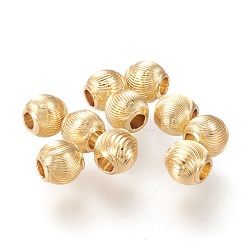 Perline in ottone, placcato di lunga durata, texture, round solido, vero placcato oro 18k, 5.5x5.4mm, Foro: 2 mm