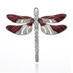 Grandi pendenti in lega di libellula smaltata, con rhinestone di cristallo, platino, rosso scuro, 57x64x5mm, Foro: 2 mm