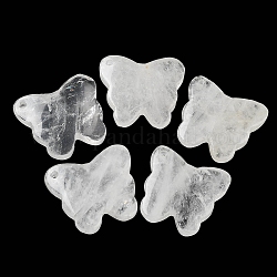 Pendentifs de cristal de quartz naturel, pendentifs en cristal de roche, breloques de papillon, 27.5~30x32~34x8mm, Trou: 2mm