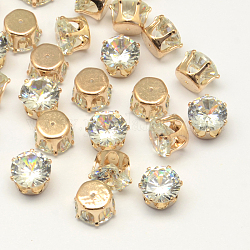 Flat Round Cubic Zirconia Cabochons, with Brass Findings, Light Gold, 8x6mm