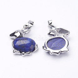 Pendentifs lapis lazuli lapins naturels, avec les accessoires en laiton, lapin, platine, 28x23x7mm, Trou: 5x7mm
